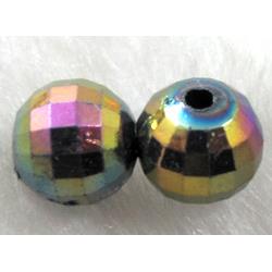 Resin Beads, faceted round, rainbow AB-Color