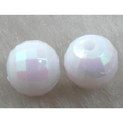 Resin Beads, faceted round, white AB-Color