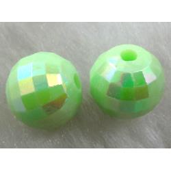 Resin Beads, faceted round, green AB-Color