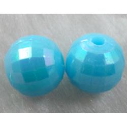 Resin Beads, faceted round, blue AB-Color