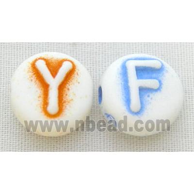 Plastic Beads, mix Alphabet letter, flat round