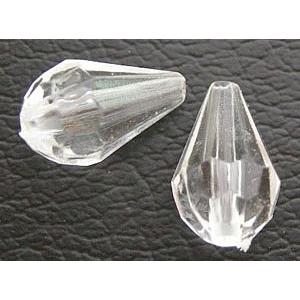 Acrylic beads, teardrop, faceted, transparent, clear