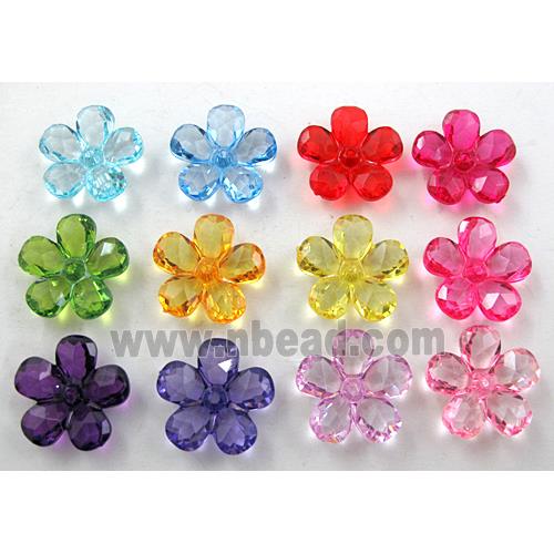 Acrylic beads flower, transparent, faceted, mixed color