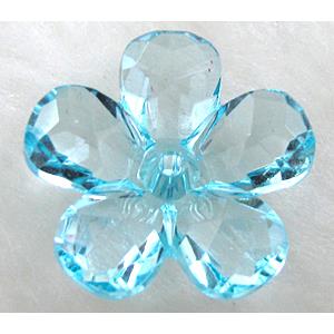Acrylic beads flower, transparent, faceted, aqua