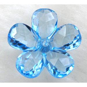 Acrylic flower beads, transparent, faceted, blue