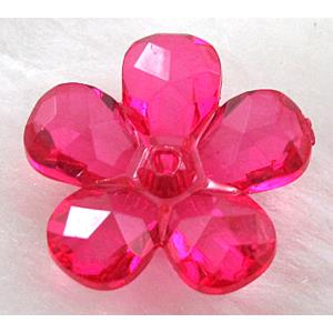 Acrylic flower beads, transparent, faceted, hot-pink