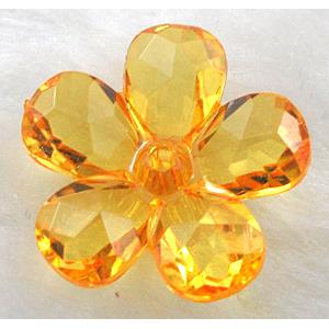 Acrylic flower beads, transparent, faceted, golden