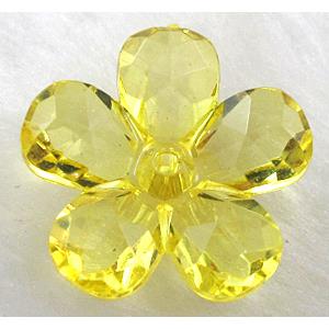 Acrylic flower beads, transparent, faceted, yellow
