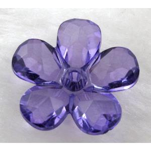 Acrylic flower beads, transparent, faceted, deep-lavender