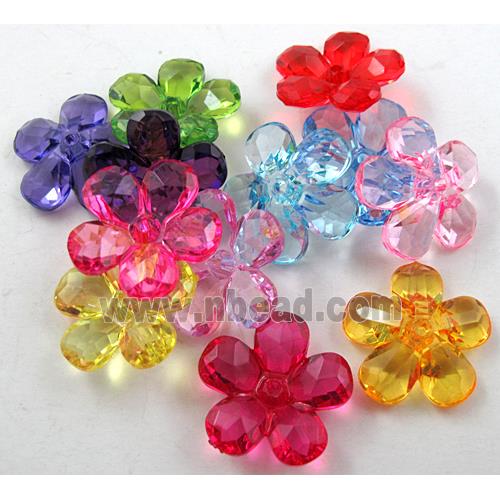Acrylic beads flower, transparent, faceted, mixed color