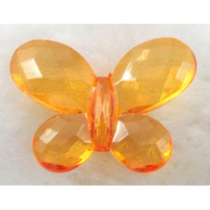 Butterfly Acrylic spacer bead, transparent, orange