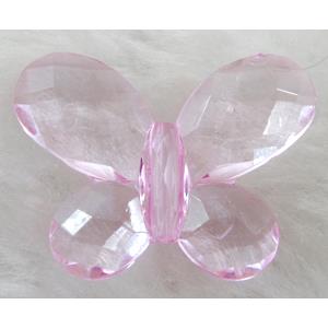 Butterfly Acrylic spacer bead, transparent, pink
