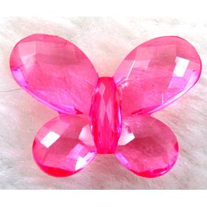 Butterfly Acrylic spacer bead, transparent, hot pink