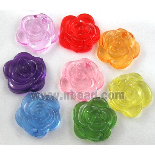 Acrylic pendant, rose-flower, transparent, mixed color