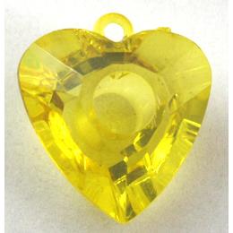 Acrylic pendant, heart, transparent, yellow