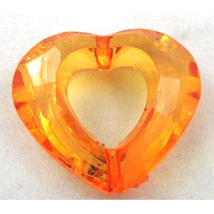 Acrylic bead, heart, transparent, orange