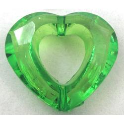 Acrylic bead, heart, transparent, green