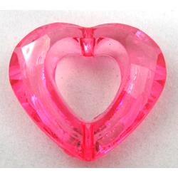 Acrylic bead, heart, transparent, hotpink