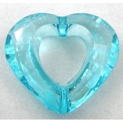 Acrylic bead, heart, transparent, aqua