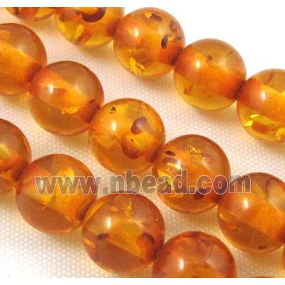 round synthetic Amber beads, golden