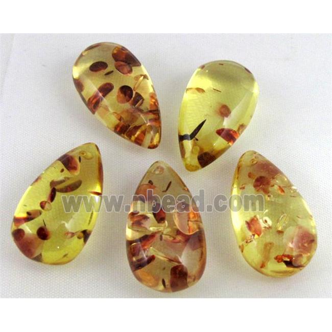 amber pendant, teardrop, yellow