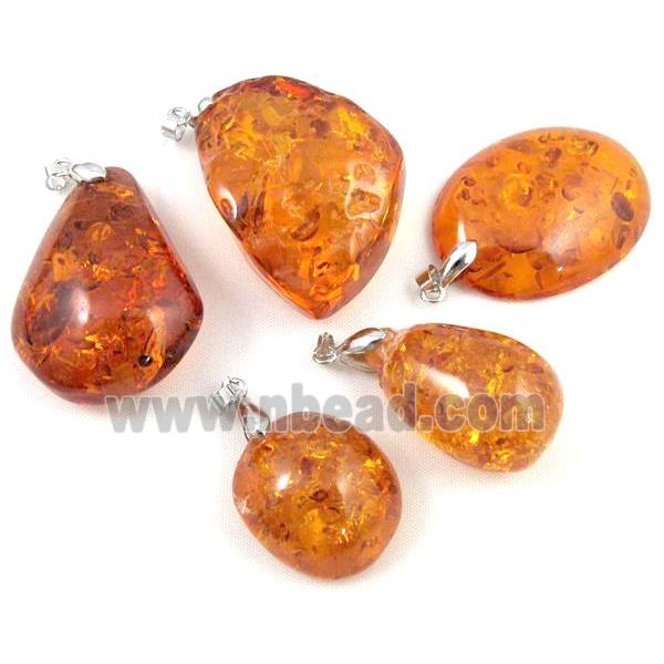 amber pendant, mixed shape, red