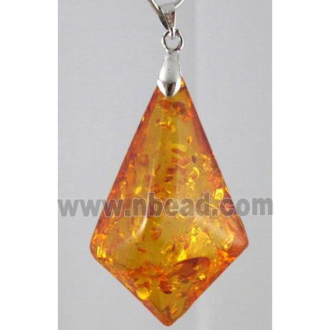 amber pendant, freeform, faceted, orange