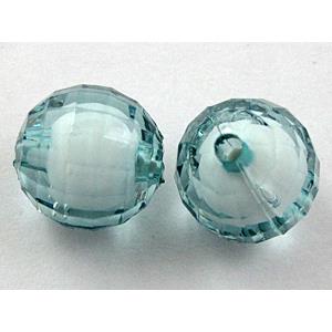 Acrylic beads, round, faceted, aqua