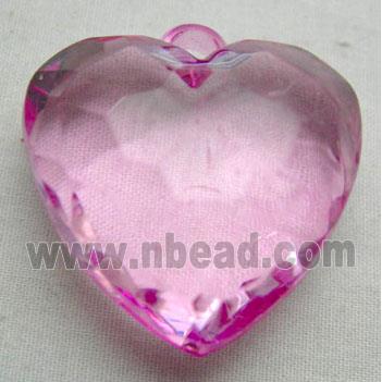 Acrylic Pendant, heart, faceted, transparent, hot-pink