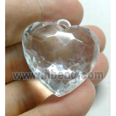 Acrylic Pendant, heart, faceted, transparent, clear
