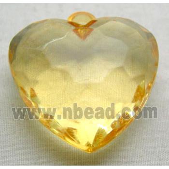 Acrylic Pendant, heart, faceted, transparent, yellow