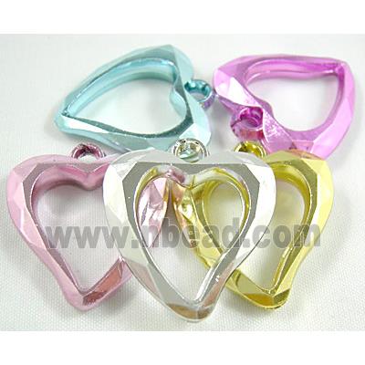 Heart Pendant, Mix Color Faceted Plastic Beads