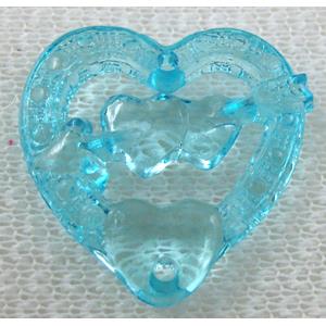 Acrylic bead pendant, heart, aqua