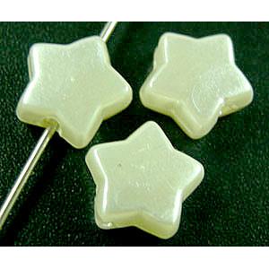 pearlized plastic beads, star, white