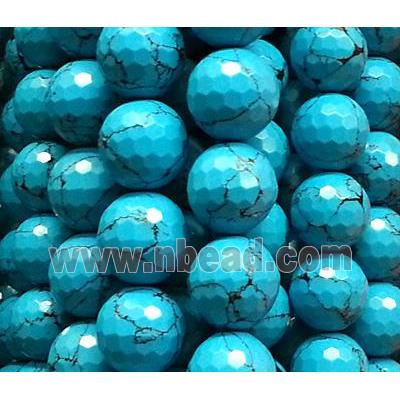 resin & stone bead, faceted round, blue
