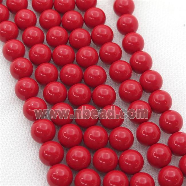 Synthetic Coral Beads, red, round