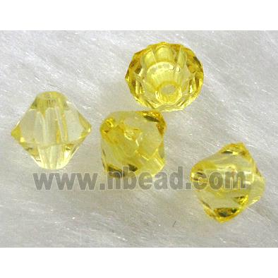 Acrylic beads, transparent, bicone, yellow
