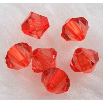 Acrylic beads, transparent, bicone, red