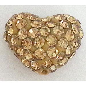 fimo bead with Czech rhinestone, heart, lt.gold