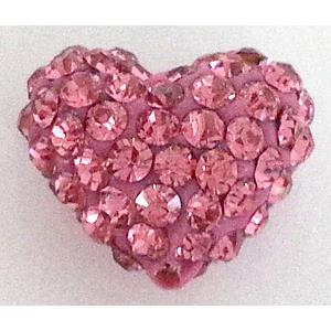fimo bead with Czech rhinestone, heart, hotpink