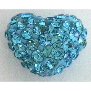 fimo bead with Czech rhinestone, heart, aqua