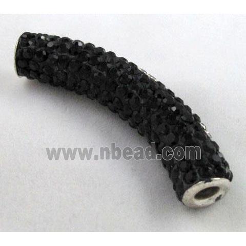 Fimo tube bead pave rhinestone, black