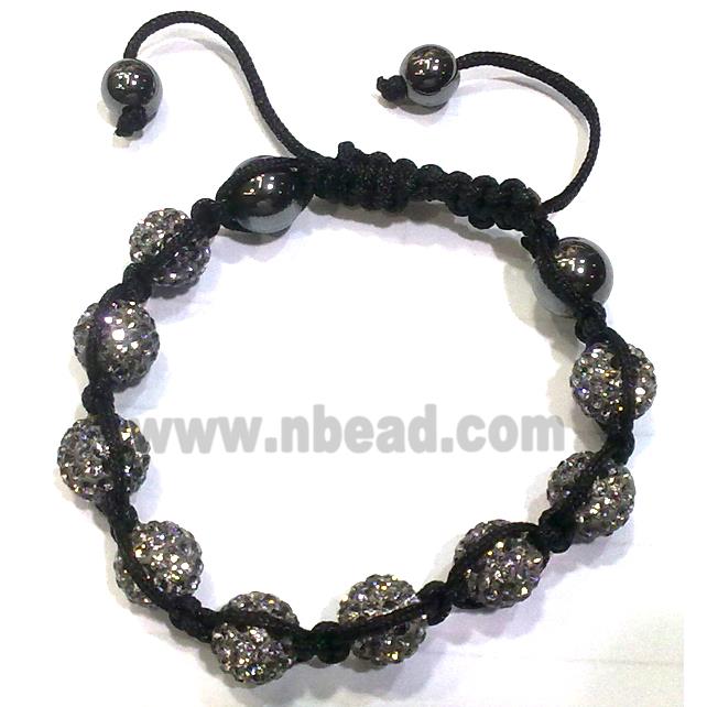 Bracelet, polymer clay beads paved mid-east rhinestone, grey