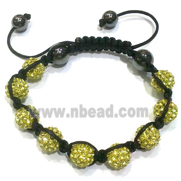 Bracelet, fimo polymer clay beads paved mid-east rhinestone, yellow
