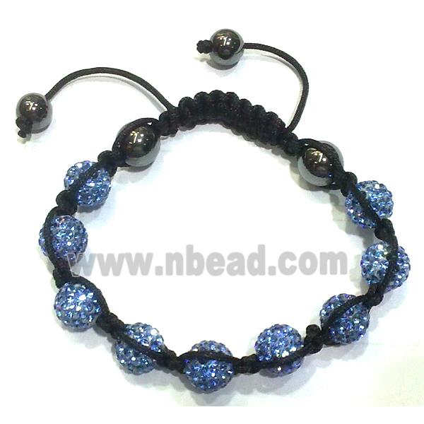 Bracelet, fimo polymer clay beads paved mid-east rhinestone, blue