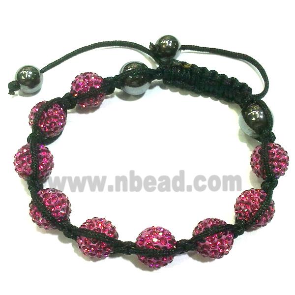 Bracelet, fimo polymer clay beads paved mid-east rhinestone, hotpink