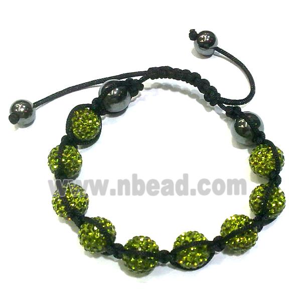 Bracelet, polymer clay beads paved mid-east rhinestone, olive