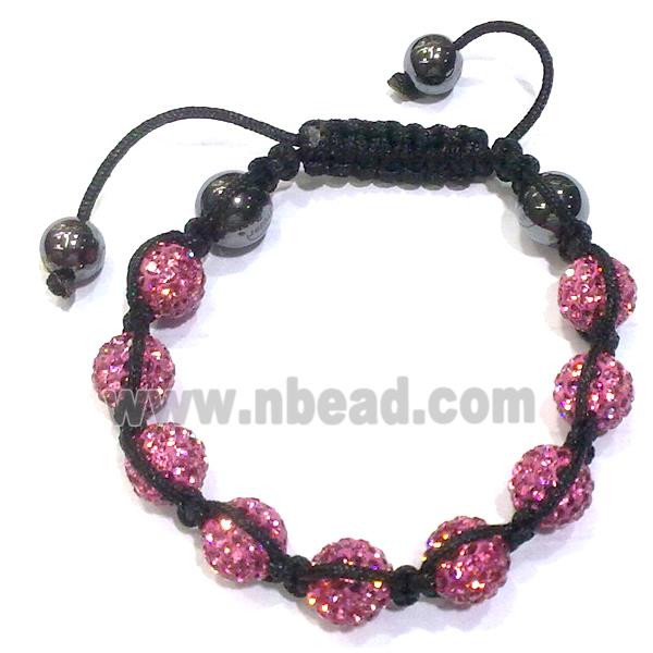Bracelet, fimo polymer clay beads paved mid-east rhinestone, pink