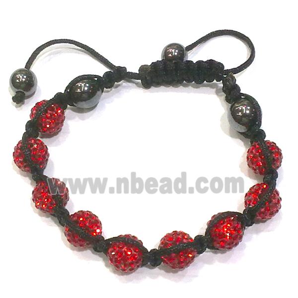 Bracelet, polymer clay beads paved mid-east rhinestone, red