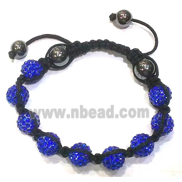 Bracelet, fimo polymer clay beads paved mid-east rhinestone, royal blue
